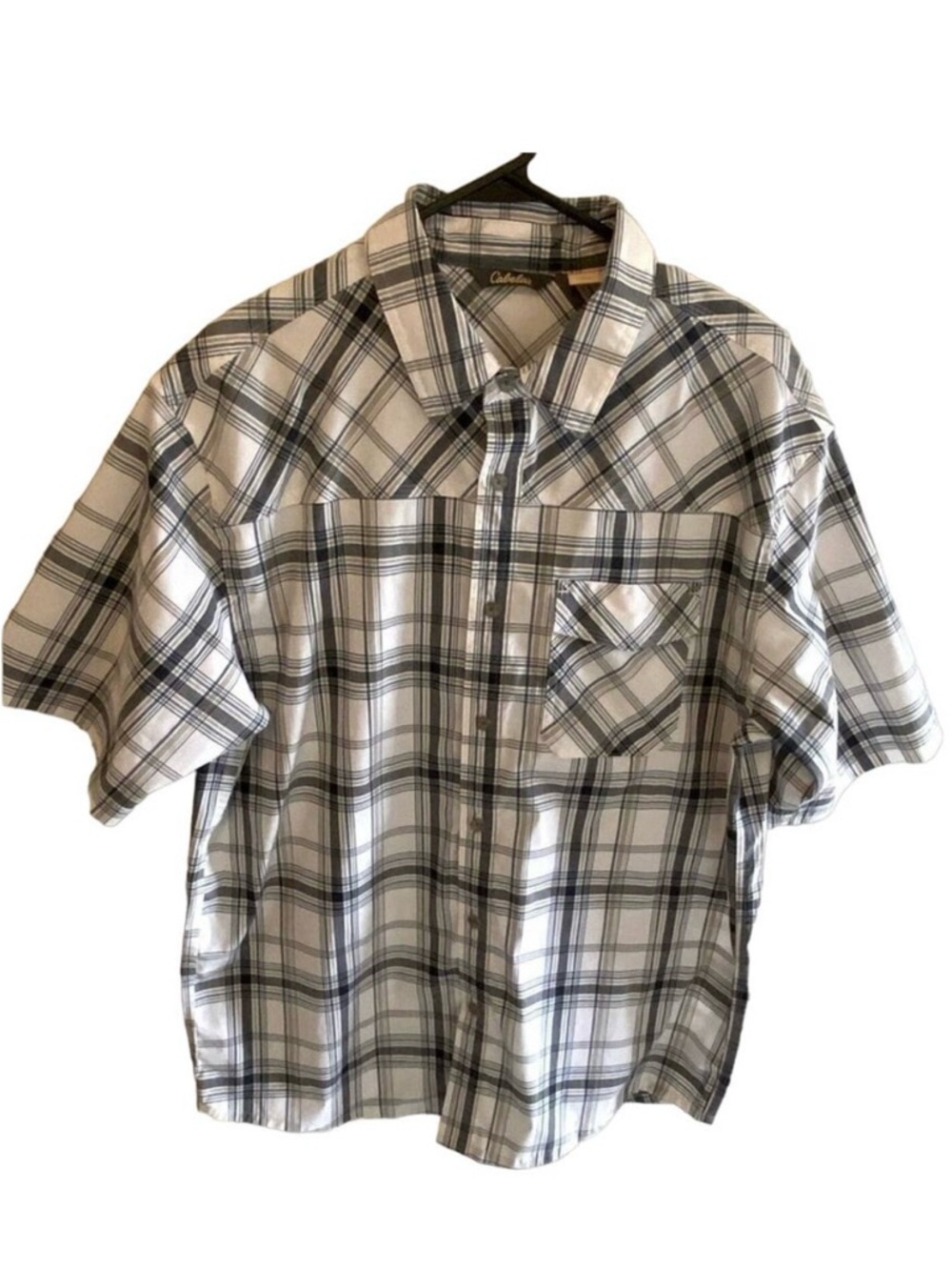 Cabela's Plaid Short-Sleeve Collared Button-Up Shirt Snap Pocket Mens Size Large